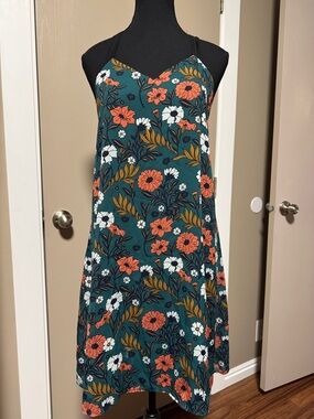 Sugarlips Teal Floral Slip Dress with Coral and White Blooms